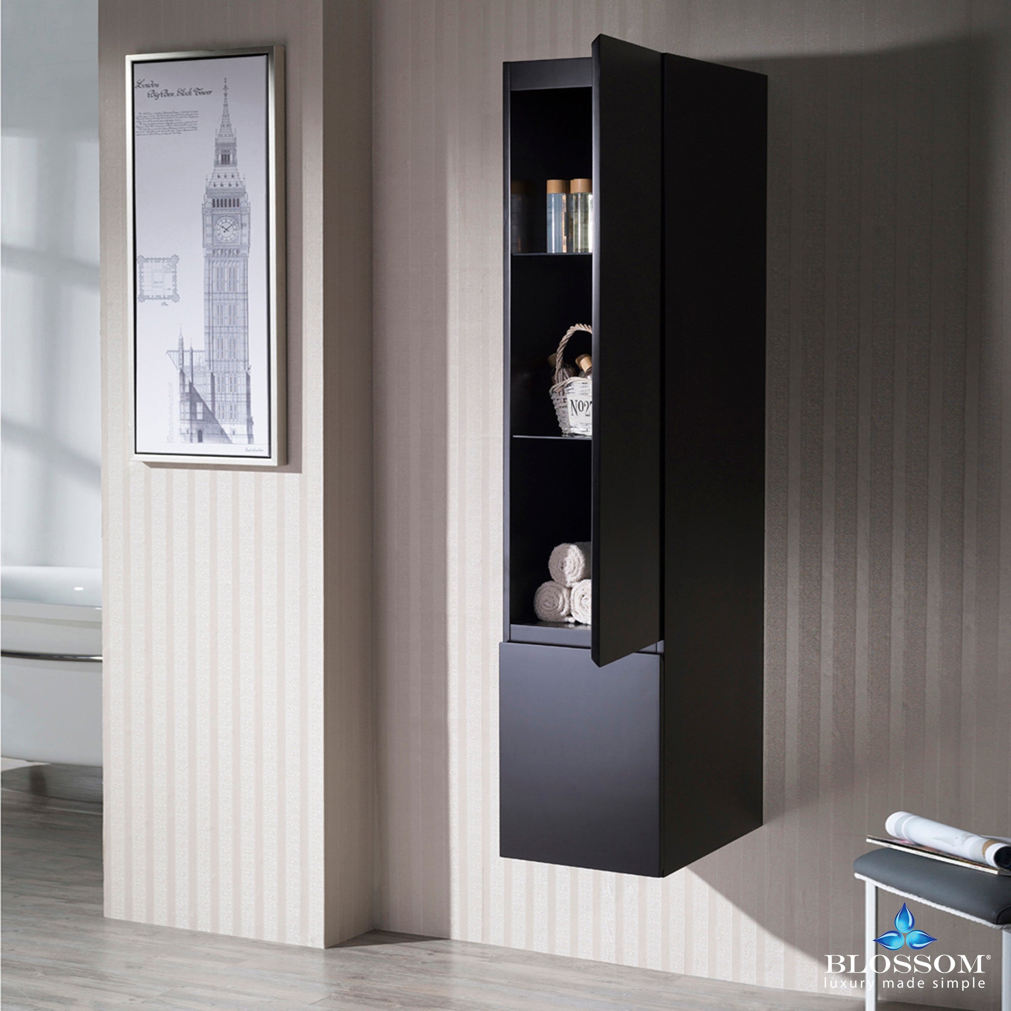 Monaco 15 Inch Wall Hung Linen Cabinet