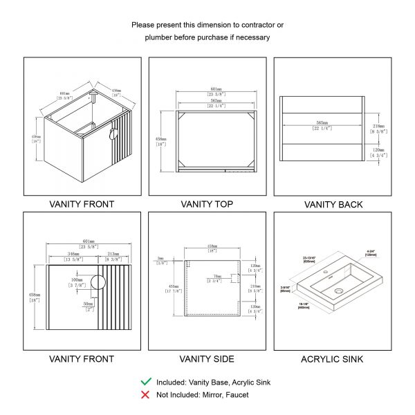 Moss 24″ Vanity with Acrylic Sink