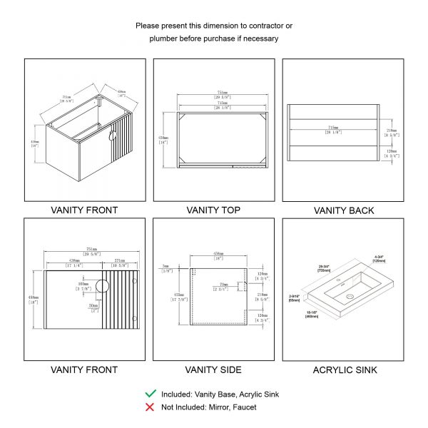 Moss 30″ Vanity with Acrylic Sink