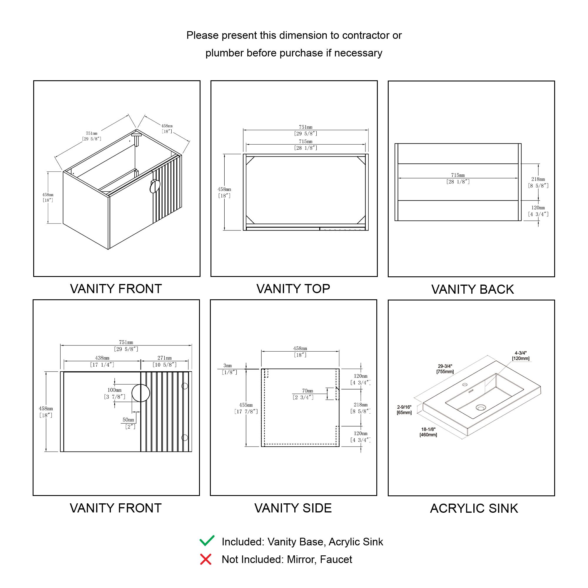Moss 30″ Vanity with Acrylic Sink