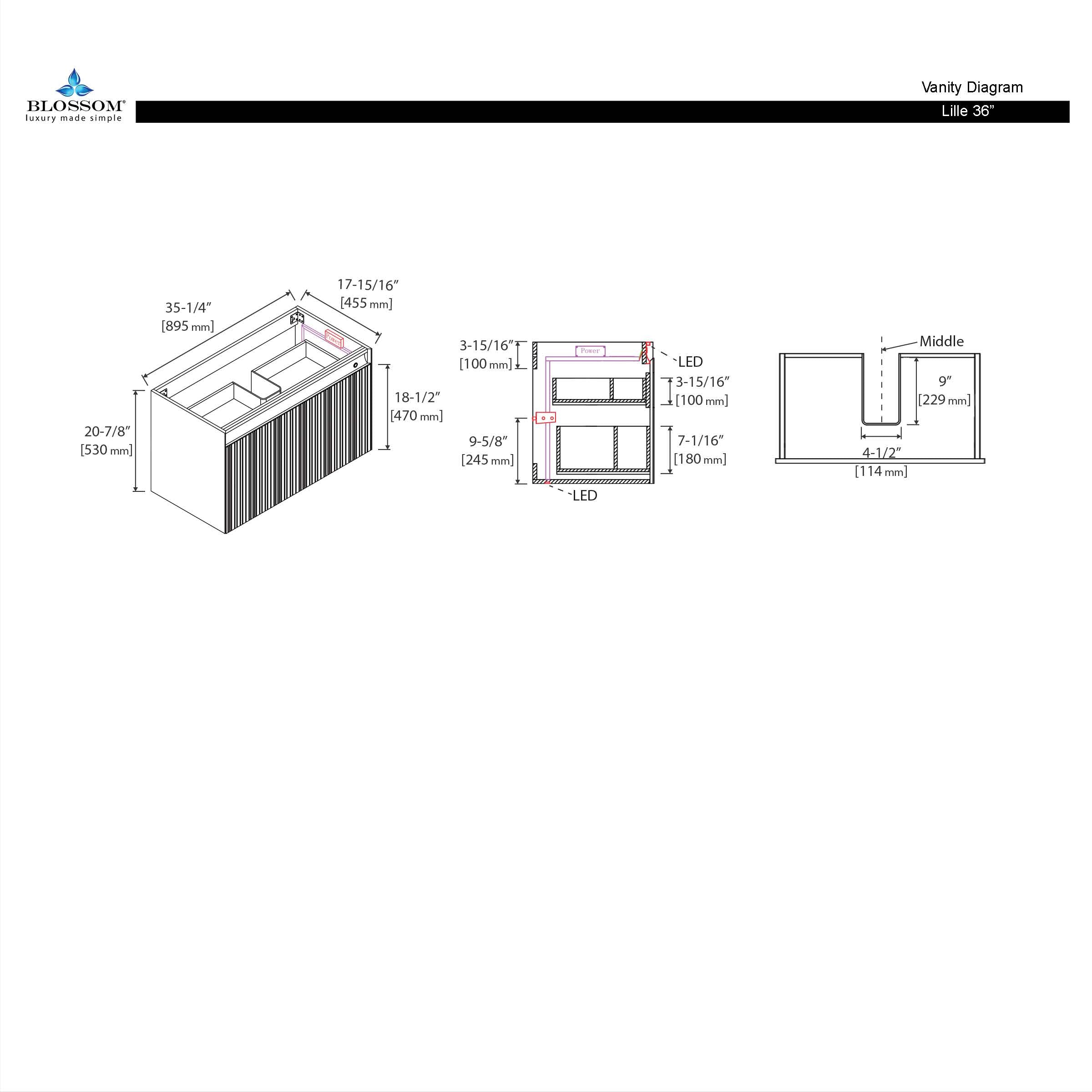 Lille – 36 Inch Vanity – Brown Walnut Strip