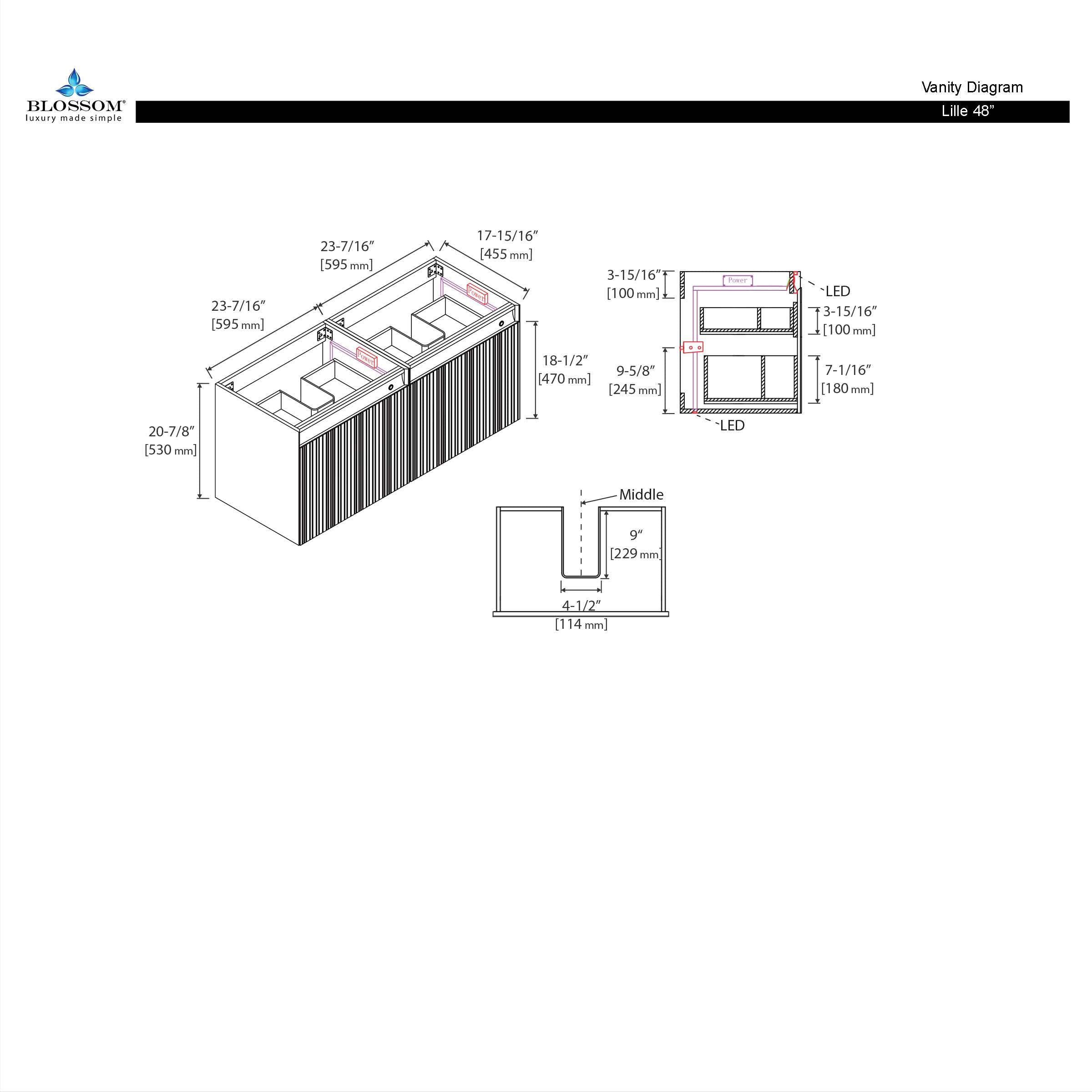 Lille – 48 Inch Double Vanity – Brown Walnut Strip