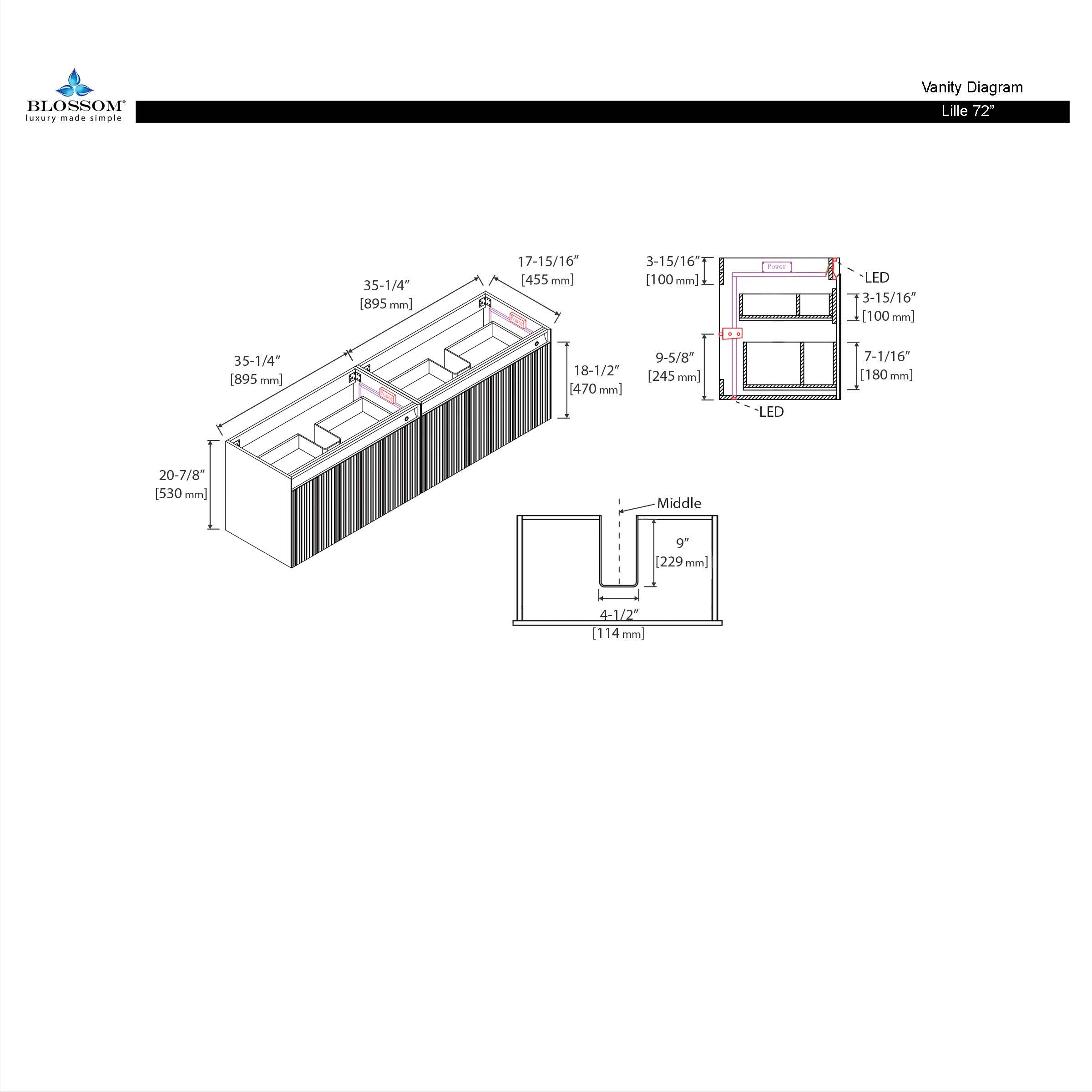 Lille – 72 Inch Double Vanity – Brown Walnut Strip