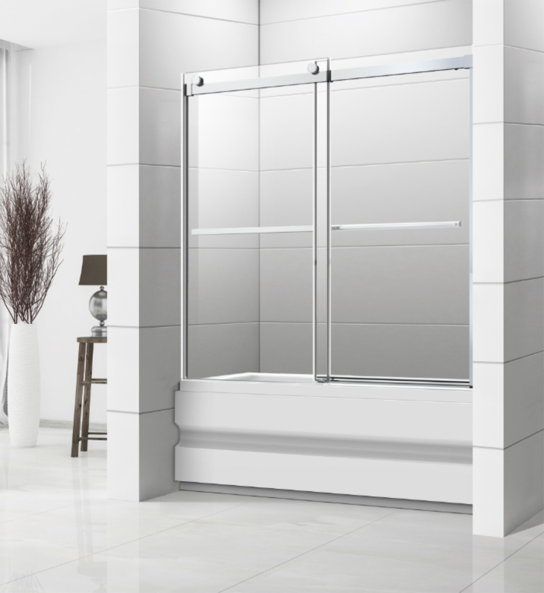44" Kenny Series Frameless Bypass Shower Door with Klearteck Treatment (5/16" Thickness) (Chrome)