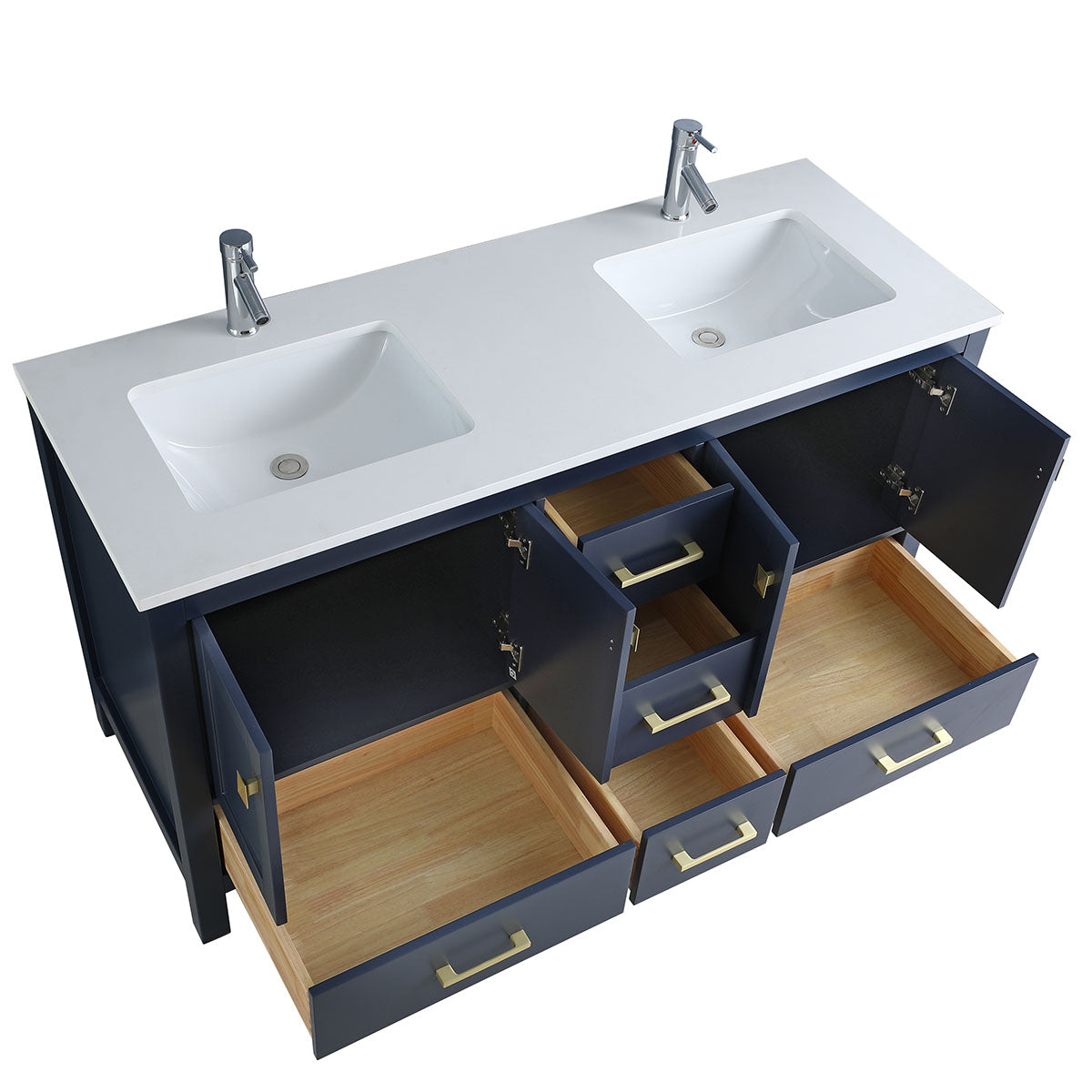 60" V9008 Vanity & Countertop Quartz Double Basins (Royal Blue)