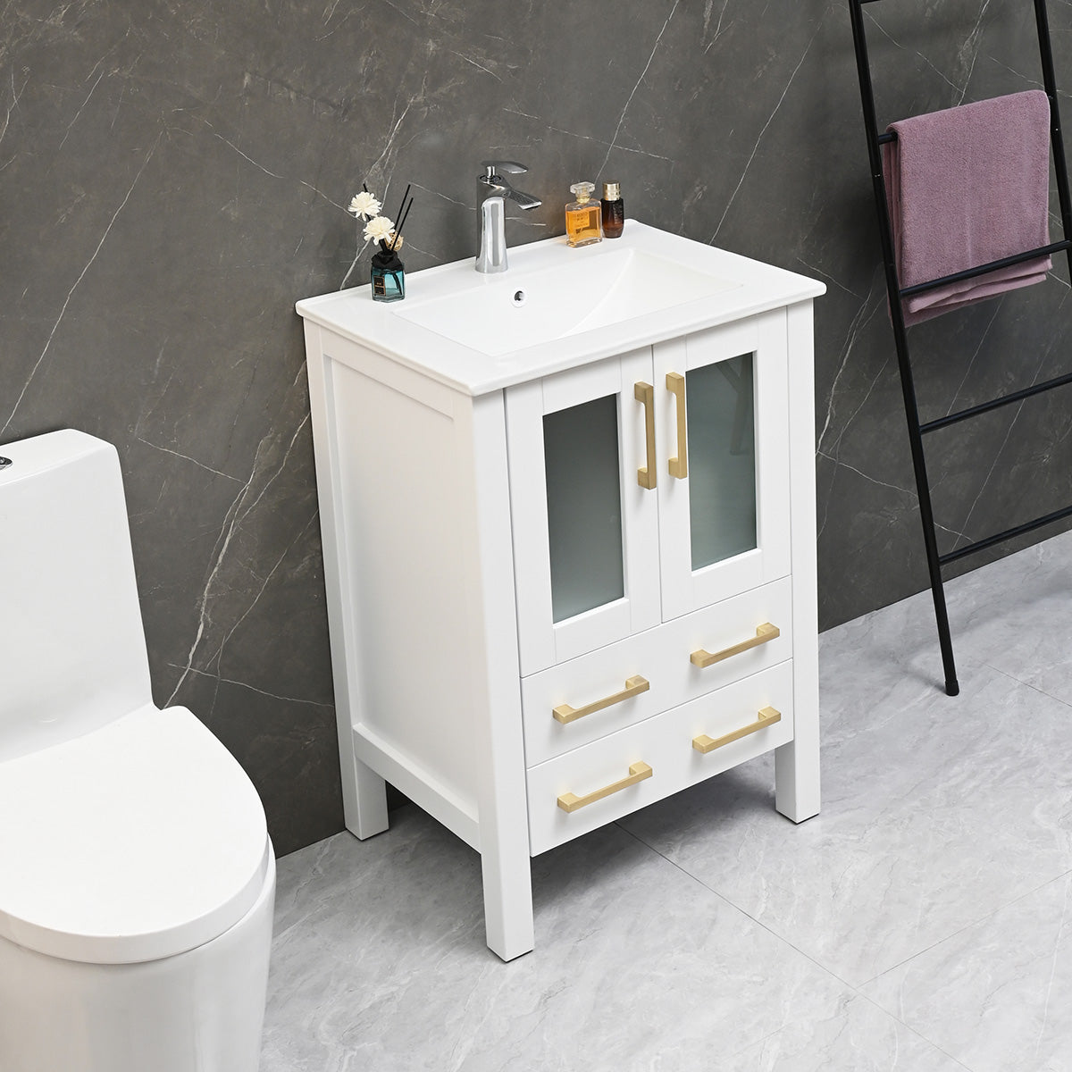 30" V9011 Vanity with Ceramic Sink (Matte White)