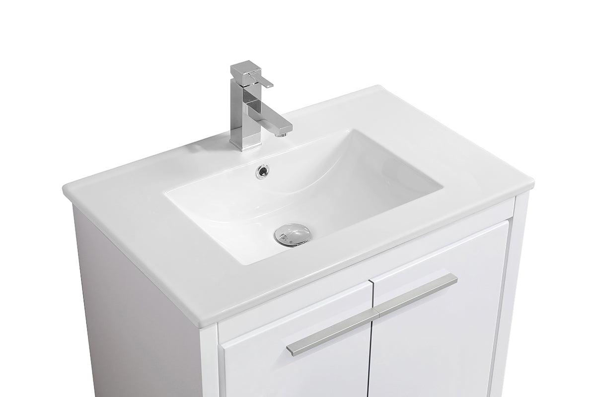 24" V9004 Vanity with Ceramic Sink (Glossy White)