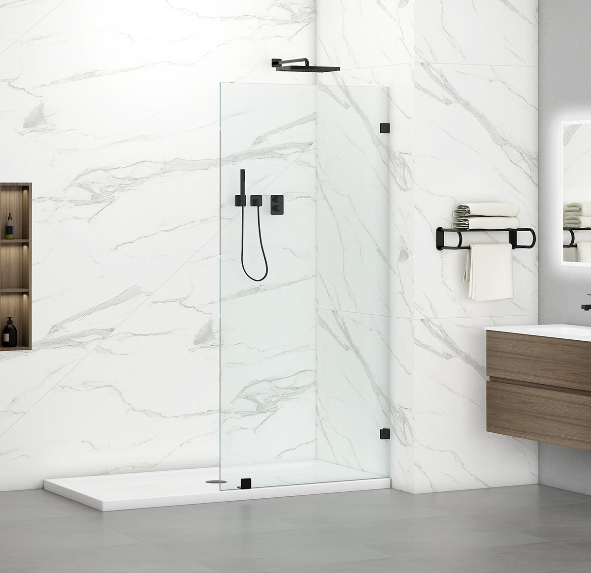 W03 Isabell Walk In Screen Tub Door with Klearteck Treatment 30"W X 66"H (3/8" Thickness) (Matte Black)