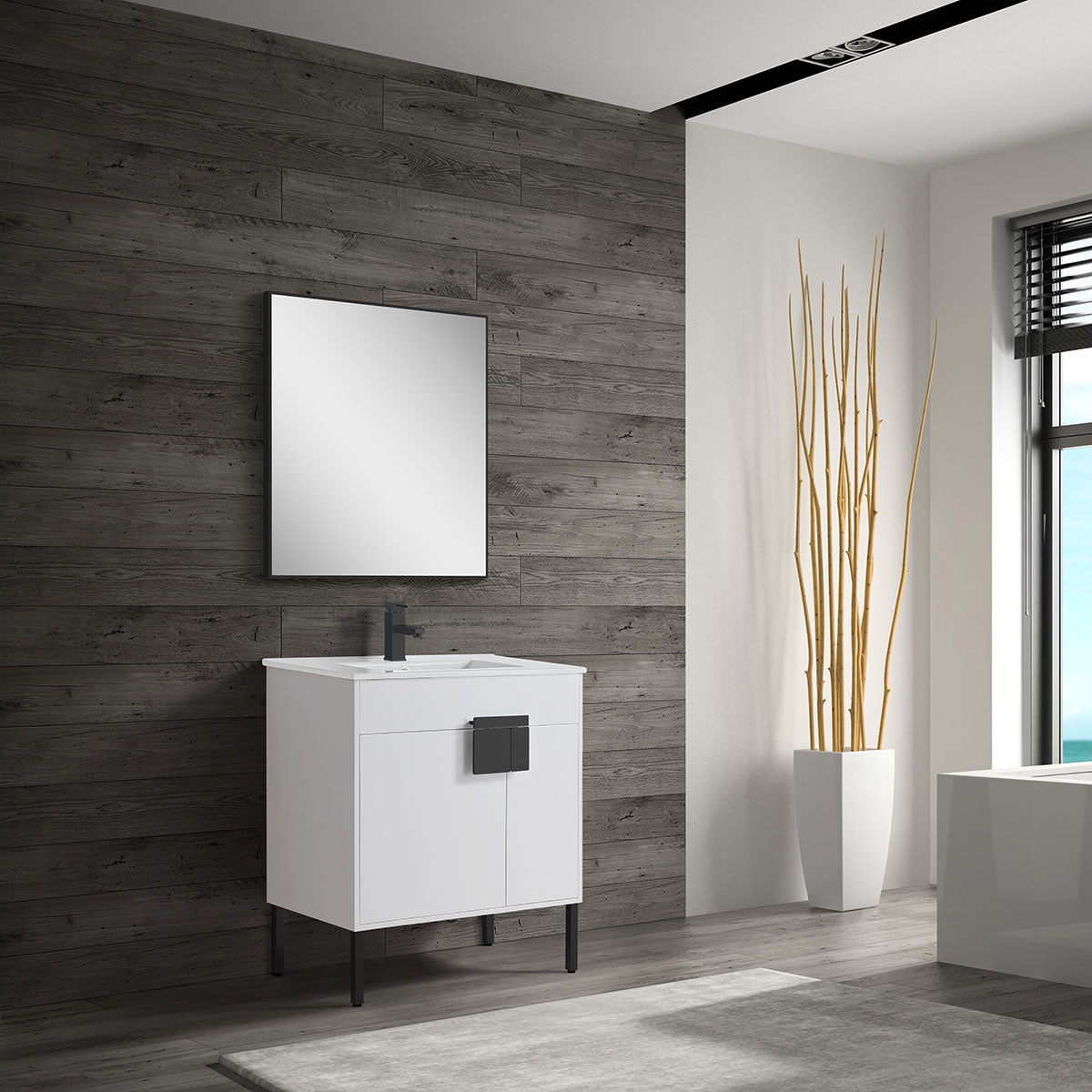 30" V9003 Vanity with Ceramic Sink (Glossy White)