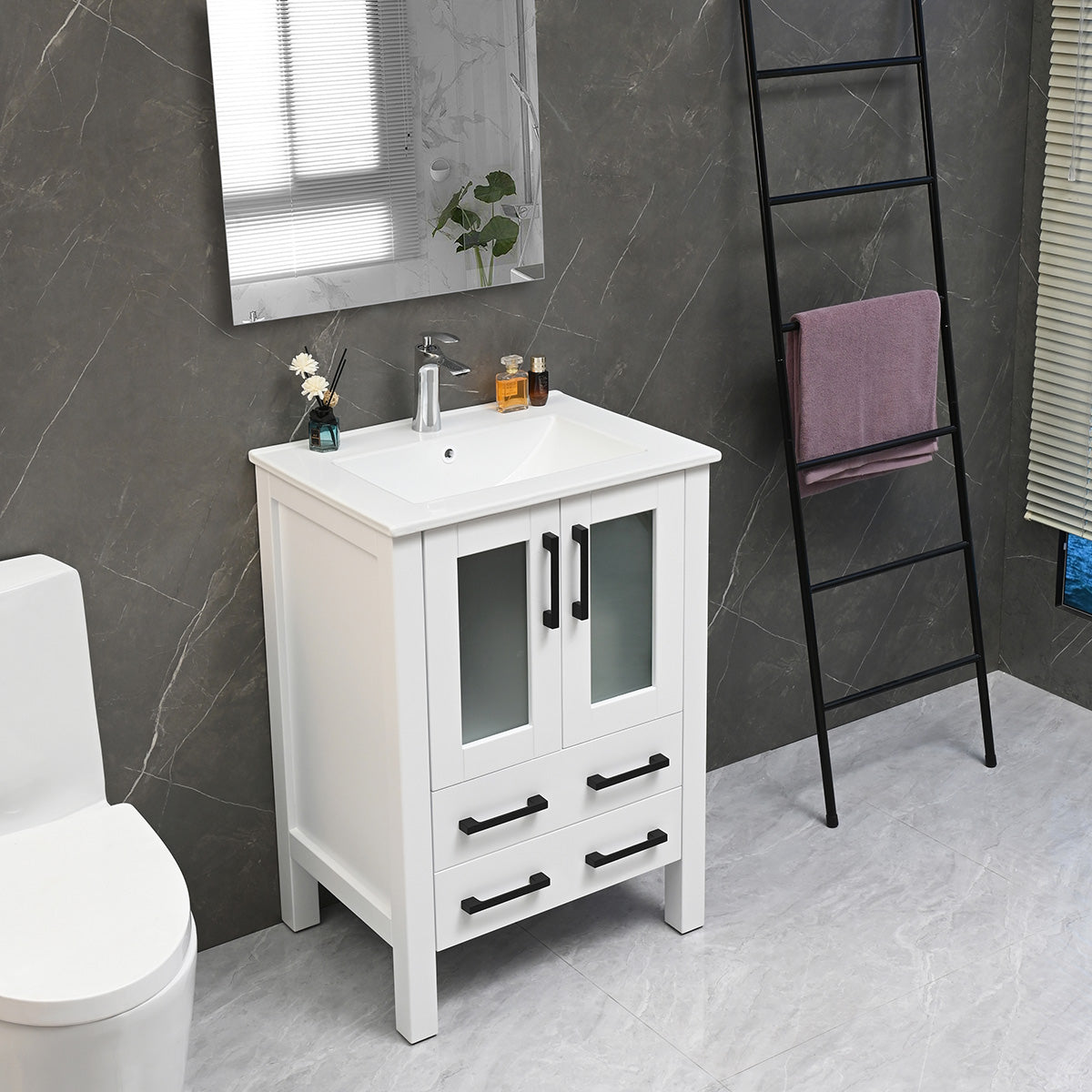 24" V9011 Vanity with Ceramic Sink (Matte White)