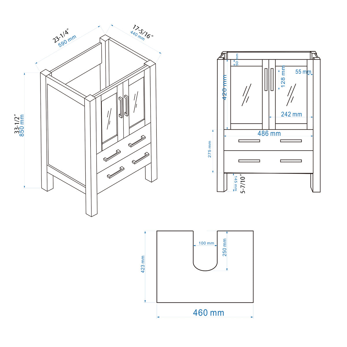 24" V9011 Vanity with Ceramic Sink (Matte Grey)