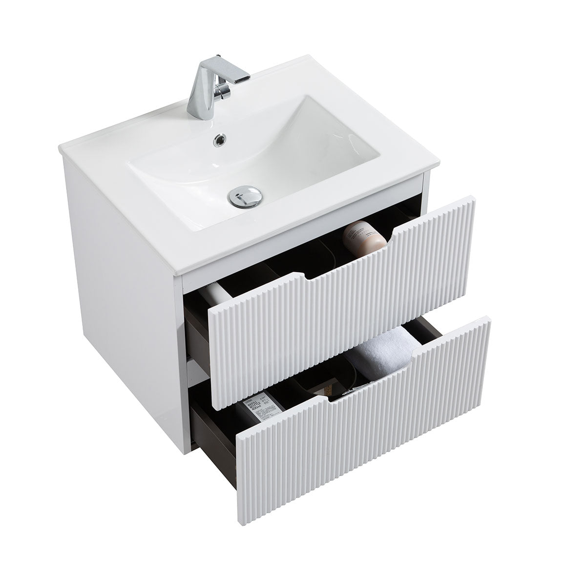 24" V9018 Sylvia Series Wall Hung Vanity & Ceramic Sink (Glossy White)