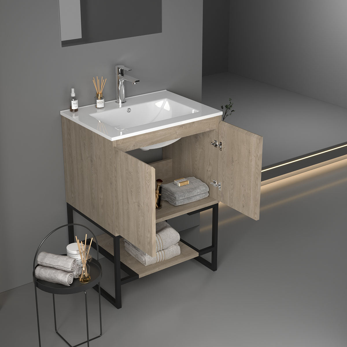 24" V9006 Allen Vanity with Ceramic Sink (E.Oak)