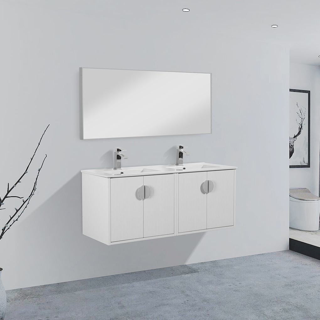 48" V9015 Series Wall Hung Vanity & Ceramic Sink (Glossy White)
