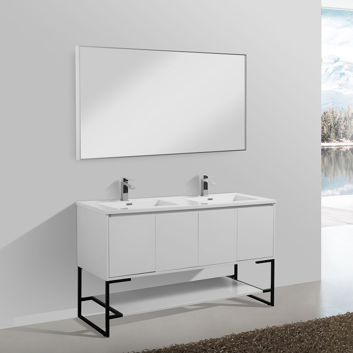 60" V9006 Allen & Double Acrylic Basins (Glossy White)