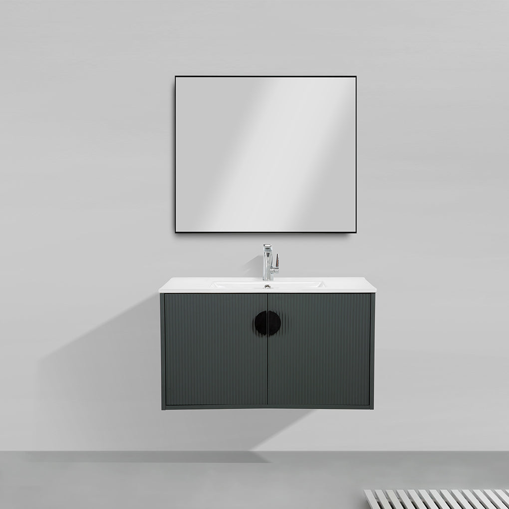 36" V9015 Series Wall Hung Vanity & Ceramic Sink (Ash Green)