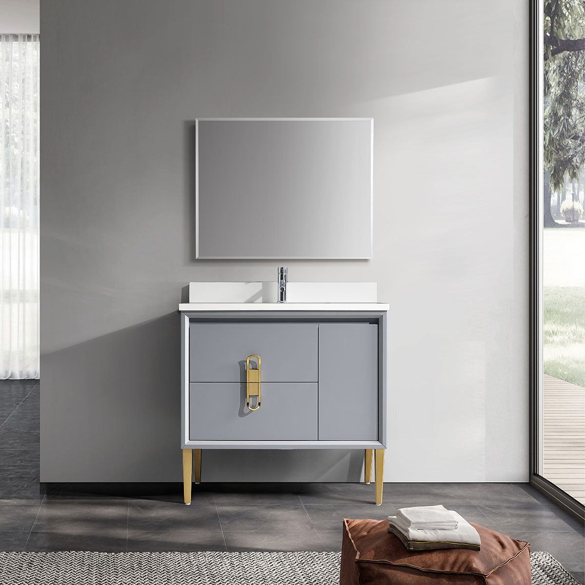 36" Craftsmanship Limited Edition Vanity & Quartz Countertop Combo   (Grey) SKU:EN8296-36GA