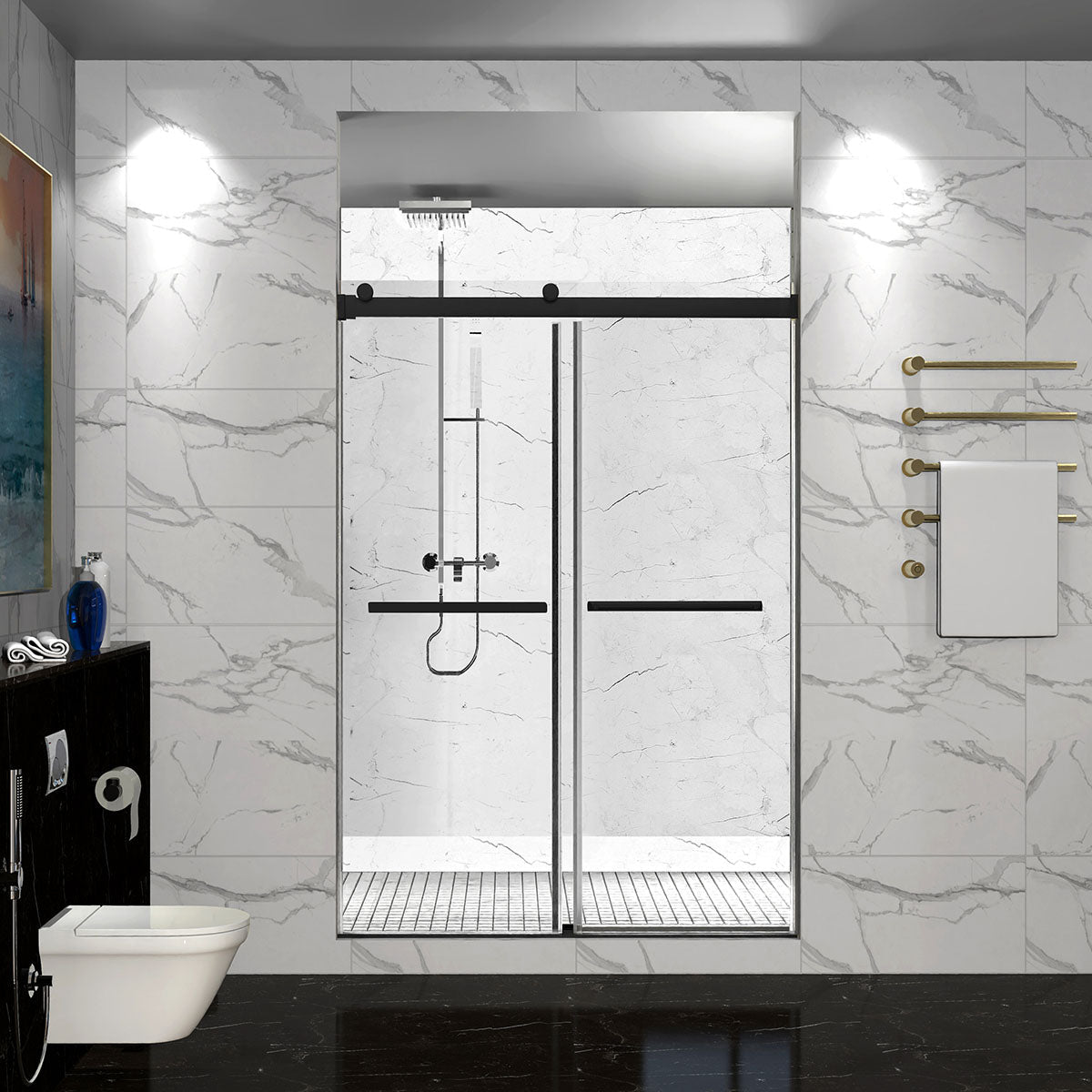 48" DQZ Nicholas Series Frameless Bypass Shower Door with Klearteck Treatment  (3/8" Thickness) (Matte Black)