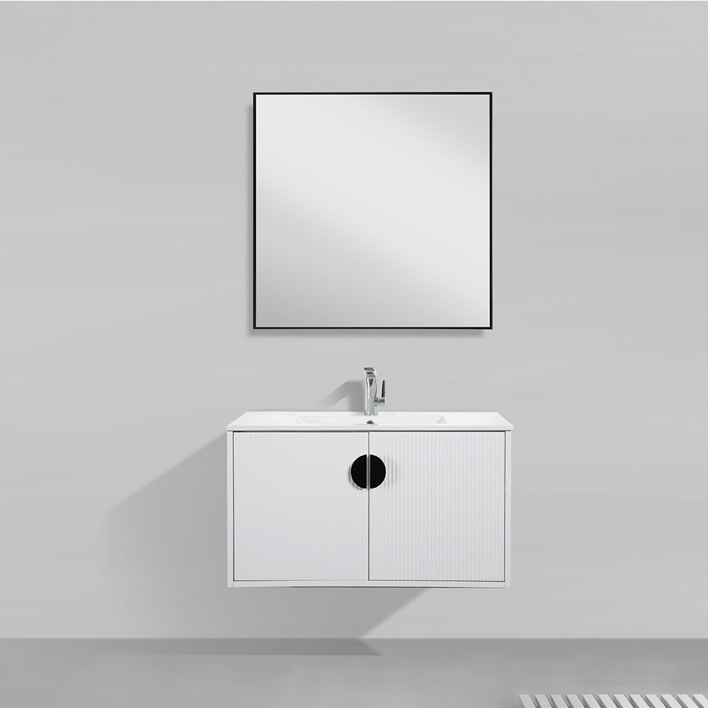 36" V9015 Series Wall Hung Vanity & Ceramic Sink (Glossy White)