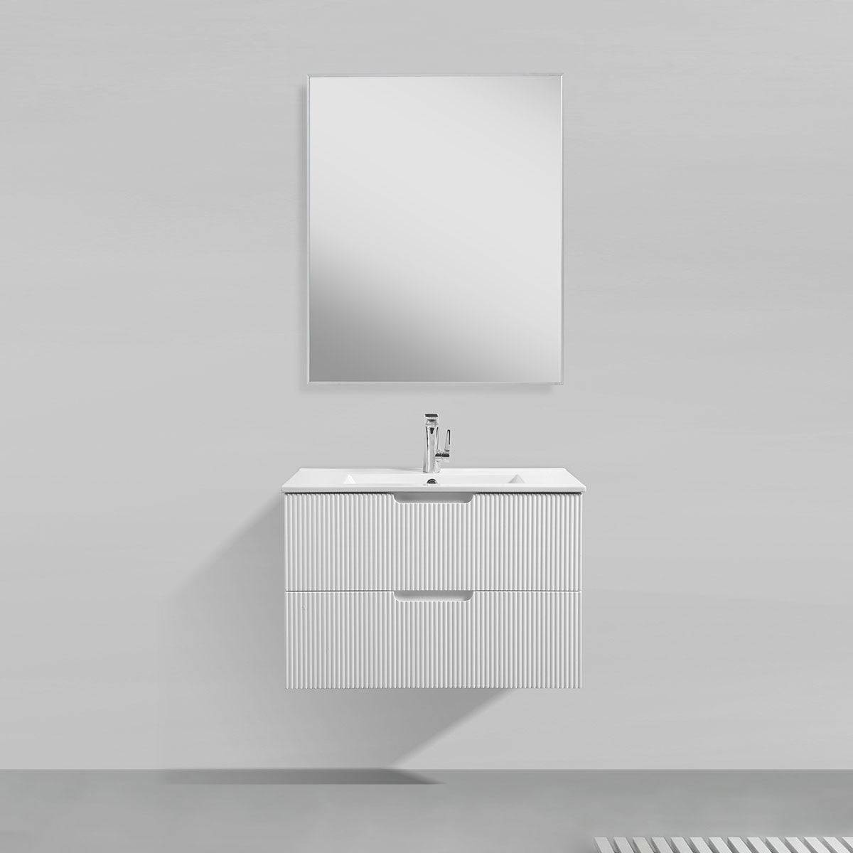 30" V9018 Sylvia Series Wall Hung Vanity & Ceramic Sink (Glossy White)