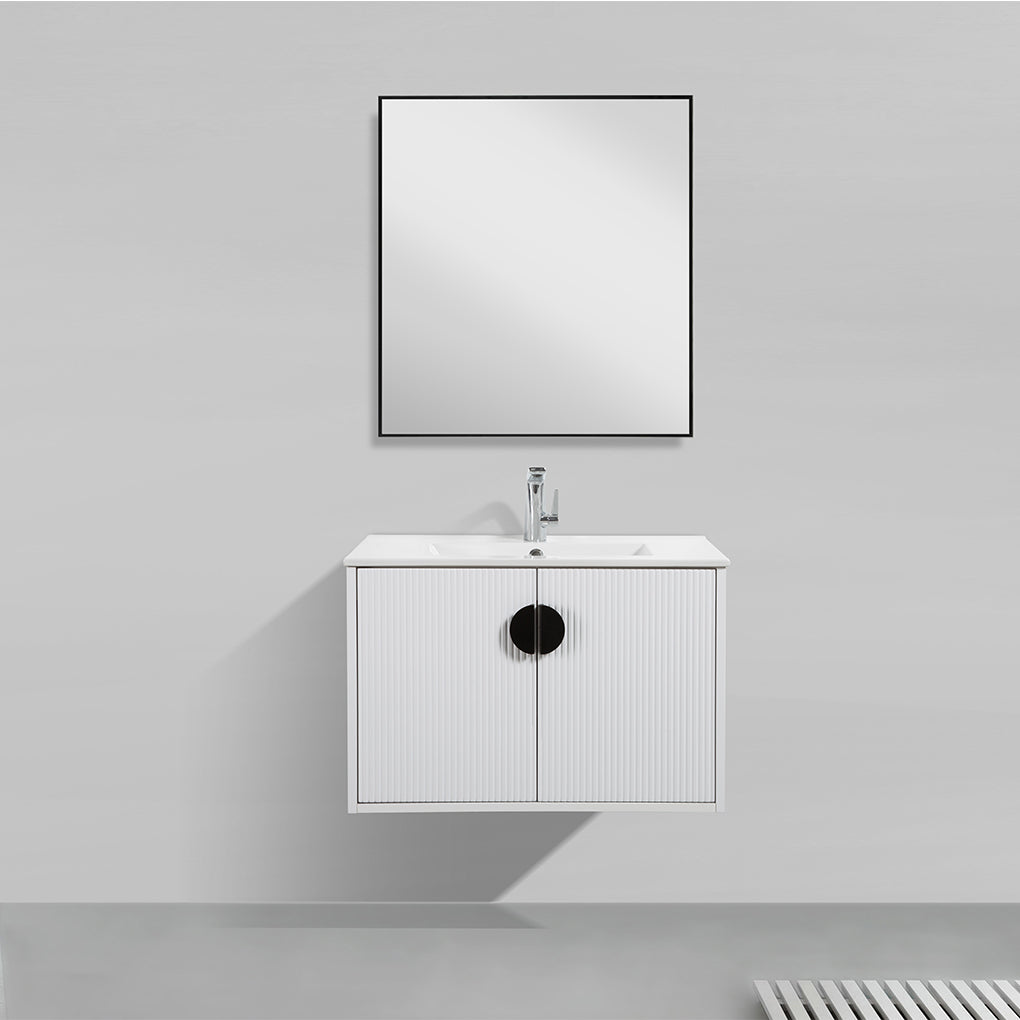 30" V9015 Series Wall Hung Vanity & Ceramic Sink (Glossy White)
