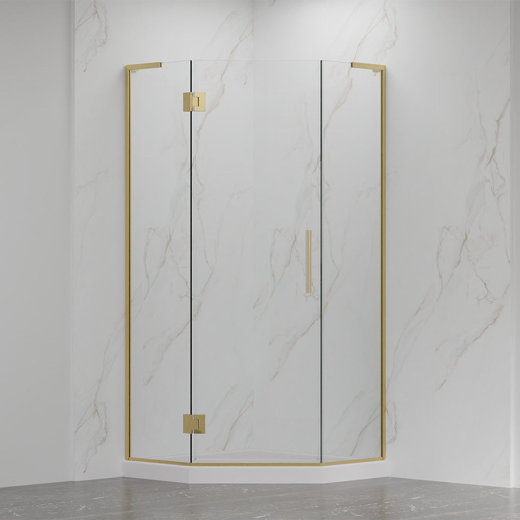 Neo Miko Hinged Shower Door 36"W X 36"W X 76"H (3/8" Thickness) (Brushed Gold)