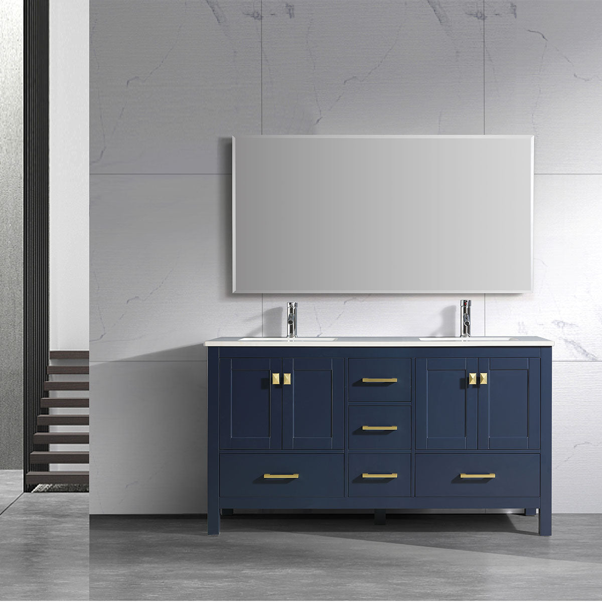 60" V9008 Vanity & Countertop Quartz Double Basins (Royal Blue)