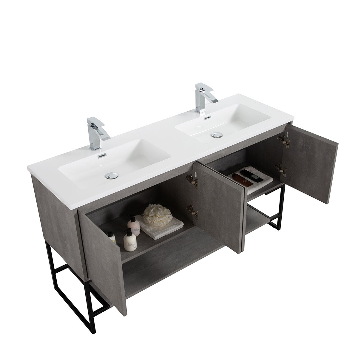 60" V9006 Allen Vanity & Double Acrylic Basins (Cement Grey)