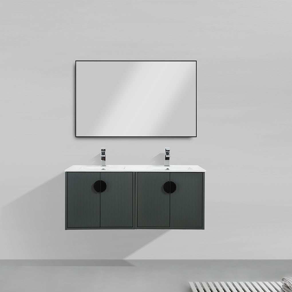 48" V9015 Series Wall Hung Vanity & Ceramic Sink (Ash Green)