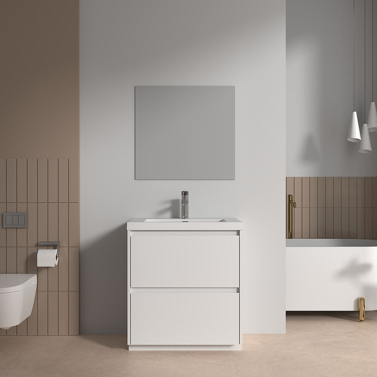 V9002 30" Vanity With Acrylic Sink Combo (Glossy White)