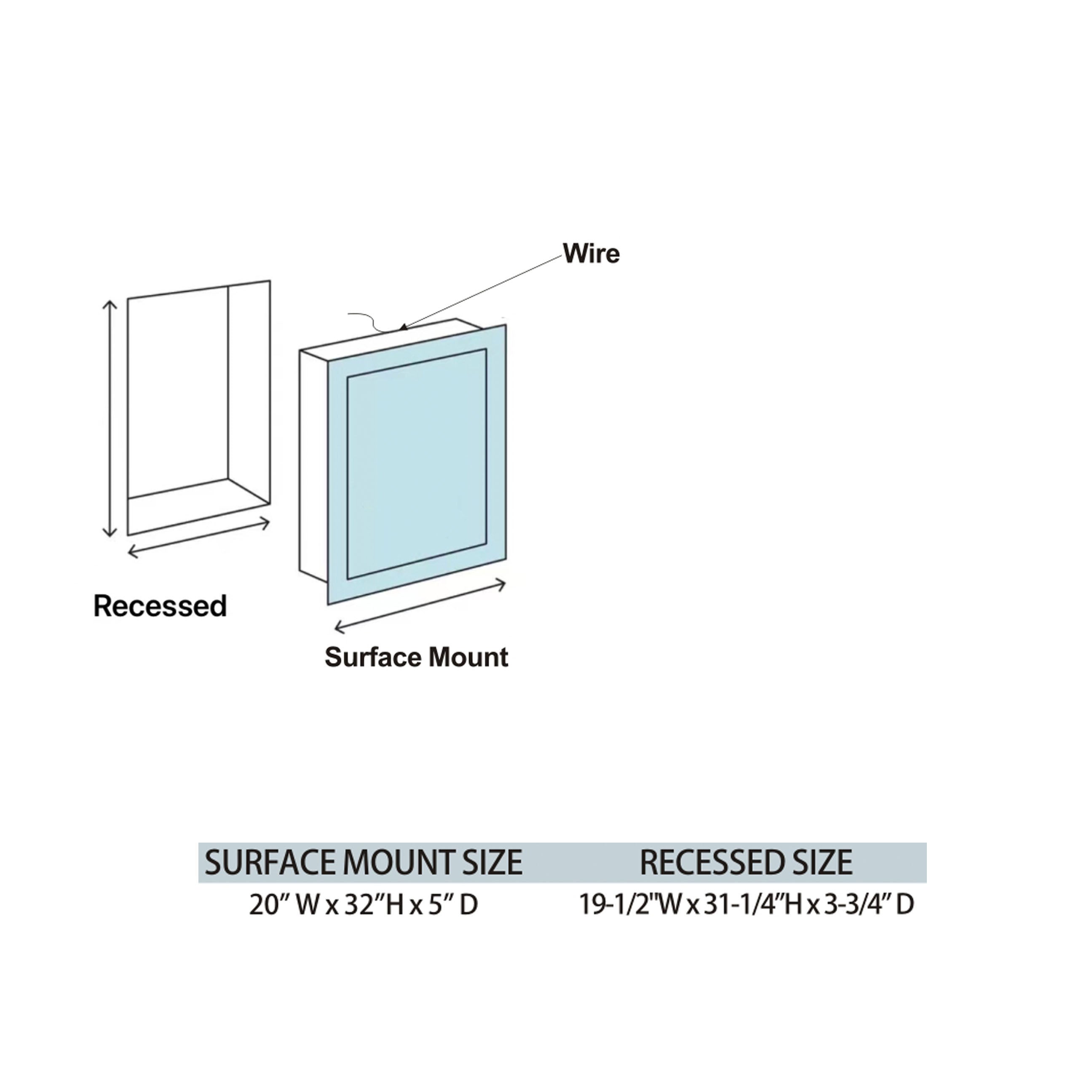 20" LED Model 3 Medicine Cabinets (Surface Mount/Recessed) Tempered Mirror 5X Stronger, Temperature Clock