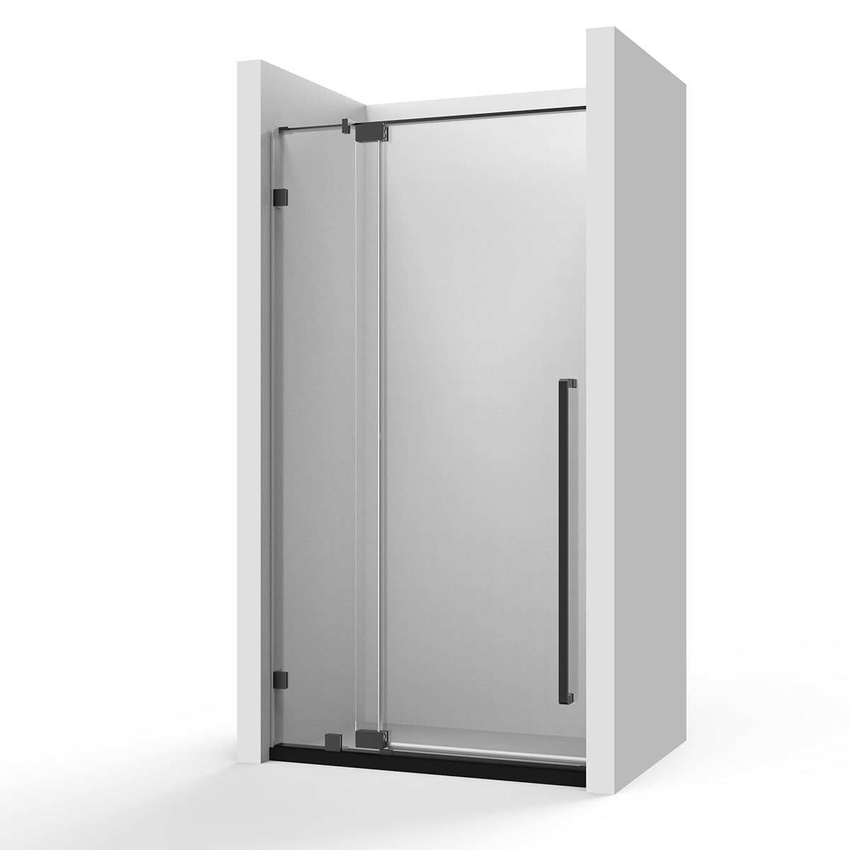 44" AH01 Series Frameless Swing Shower Door with Klearteck Treatment (Fixed 3/8" & Swing 5/16" Thickness) (Matte Black)