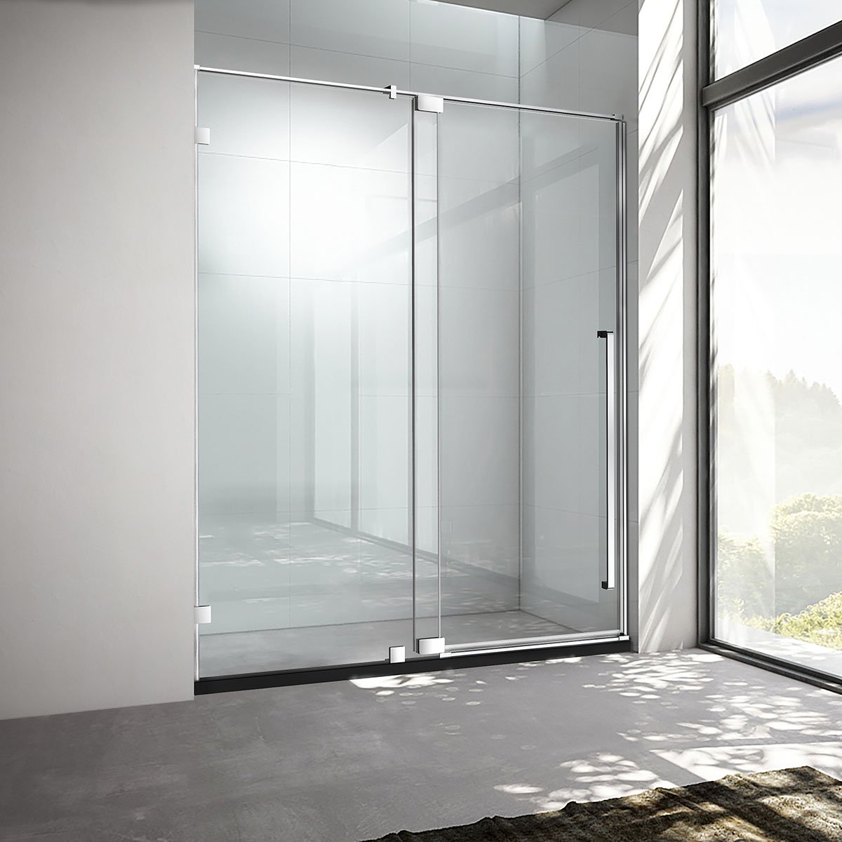 32" AH01 Series Frameless Swing Shower Door with Klearteck Treatment (Fixed 3/8" & Swing 5/16" Thickness) (Brushed Nickel)