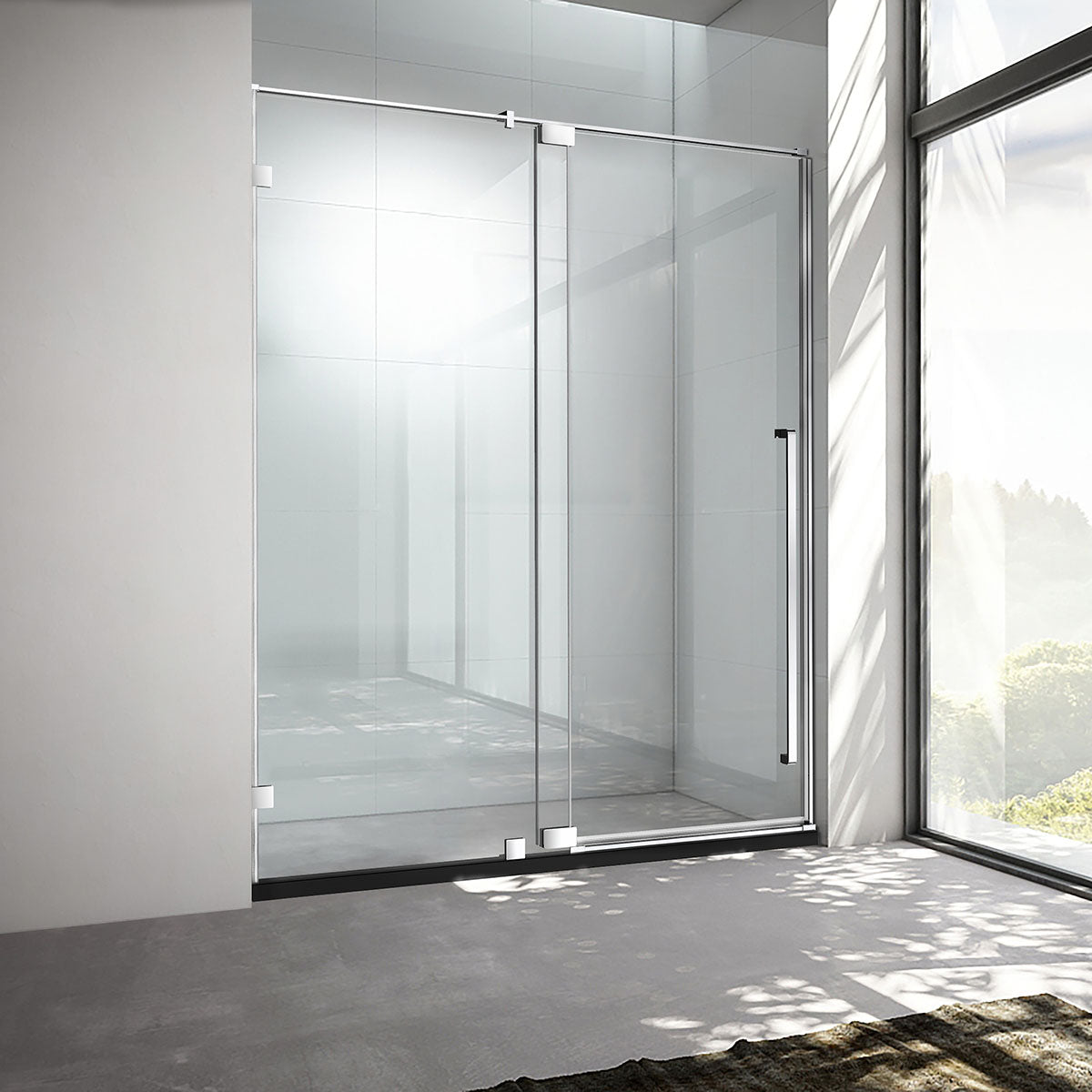 36" AH01 Series Frameless Swing Shower Door with Klearteck Treatment (Fixed 3/8" & Swing 5/16" Thickness)(Chrome)