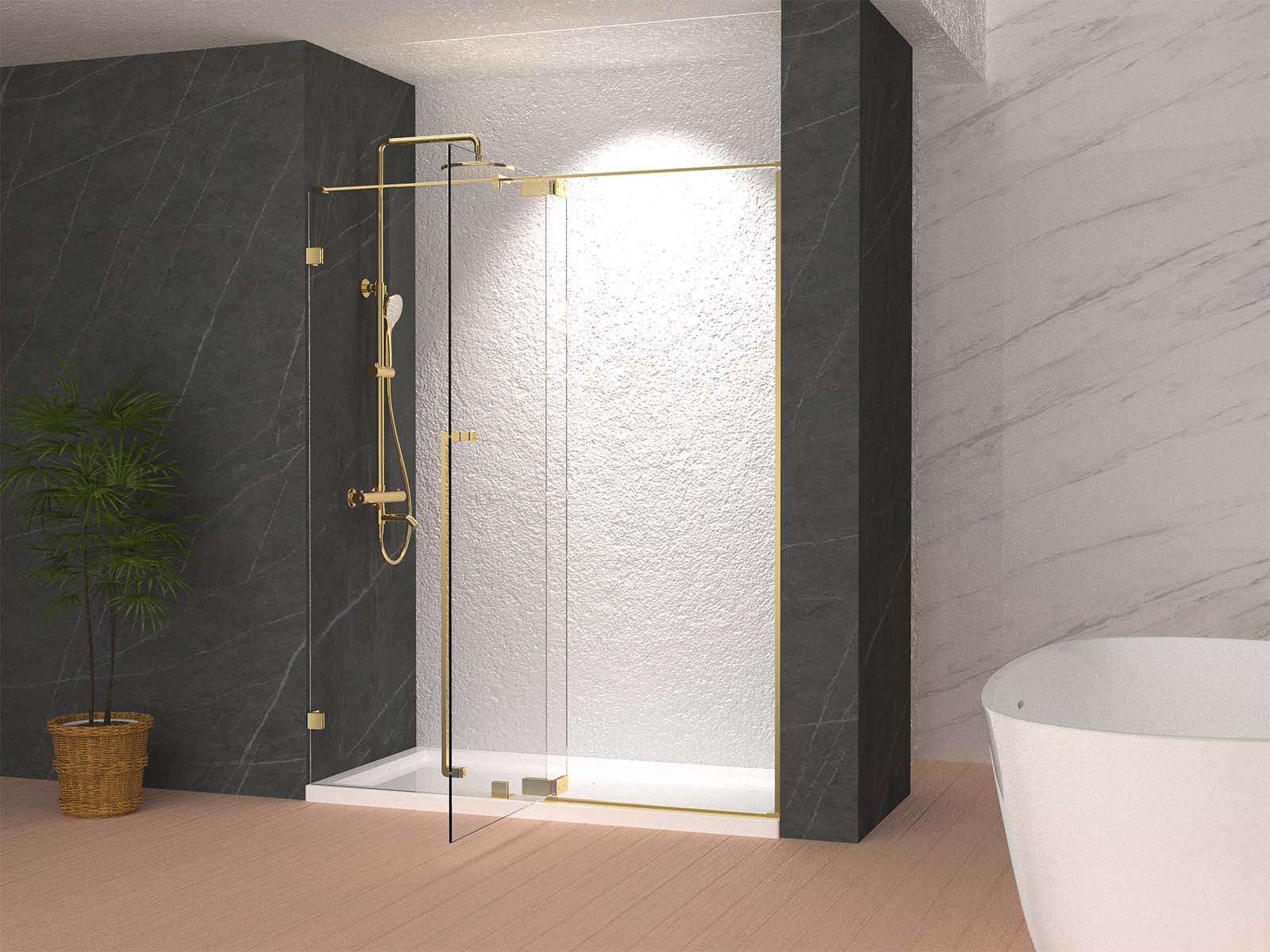 54" AH01 Series Frameless Swing Shower Door with Klearteck Treatment (Fixed 3/8" & Swing 5/16" Thickness)(Brushed Gold)