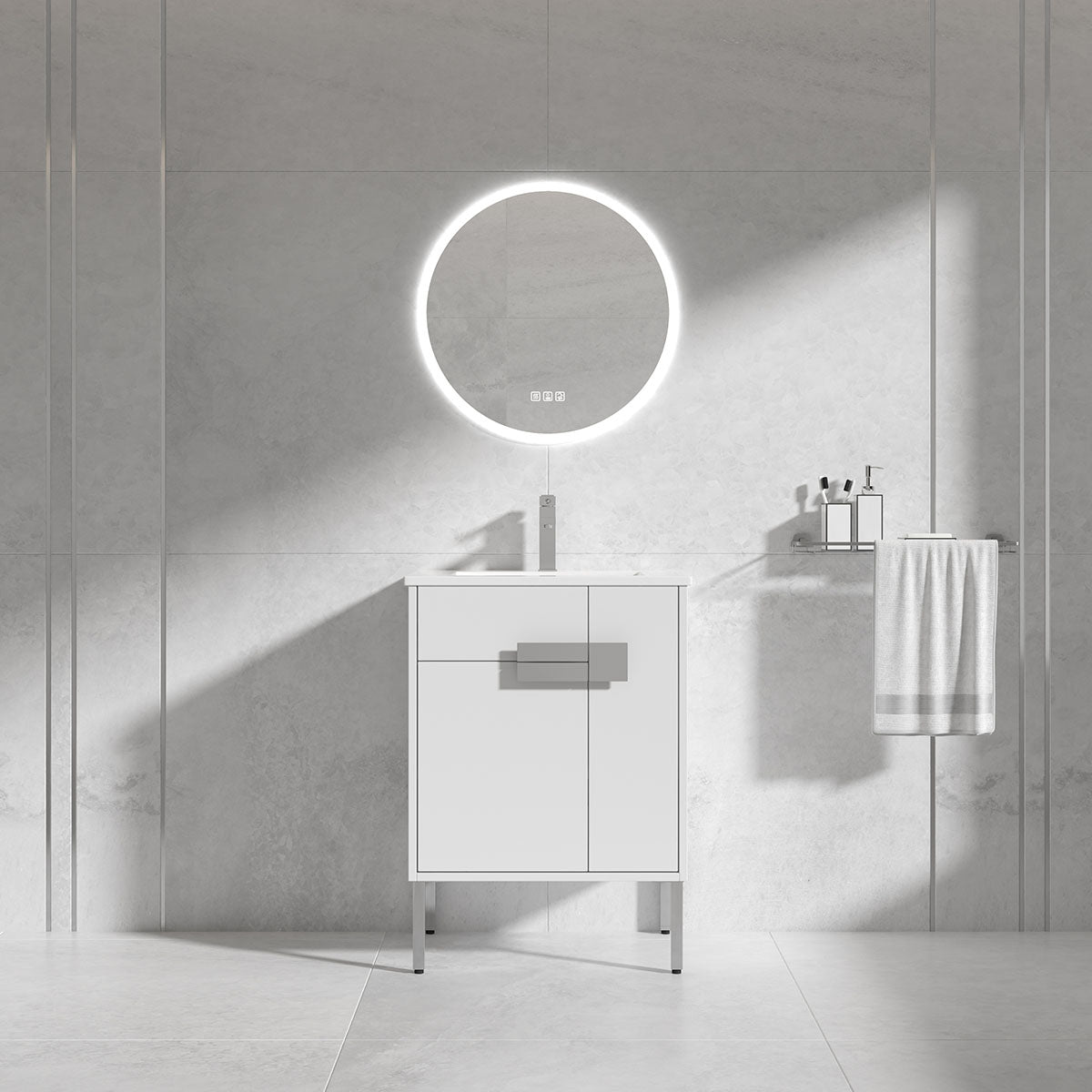 24"  V9010 Vanity & Ceramic Sink (Glossy White)