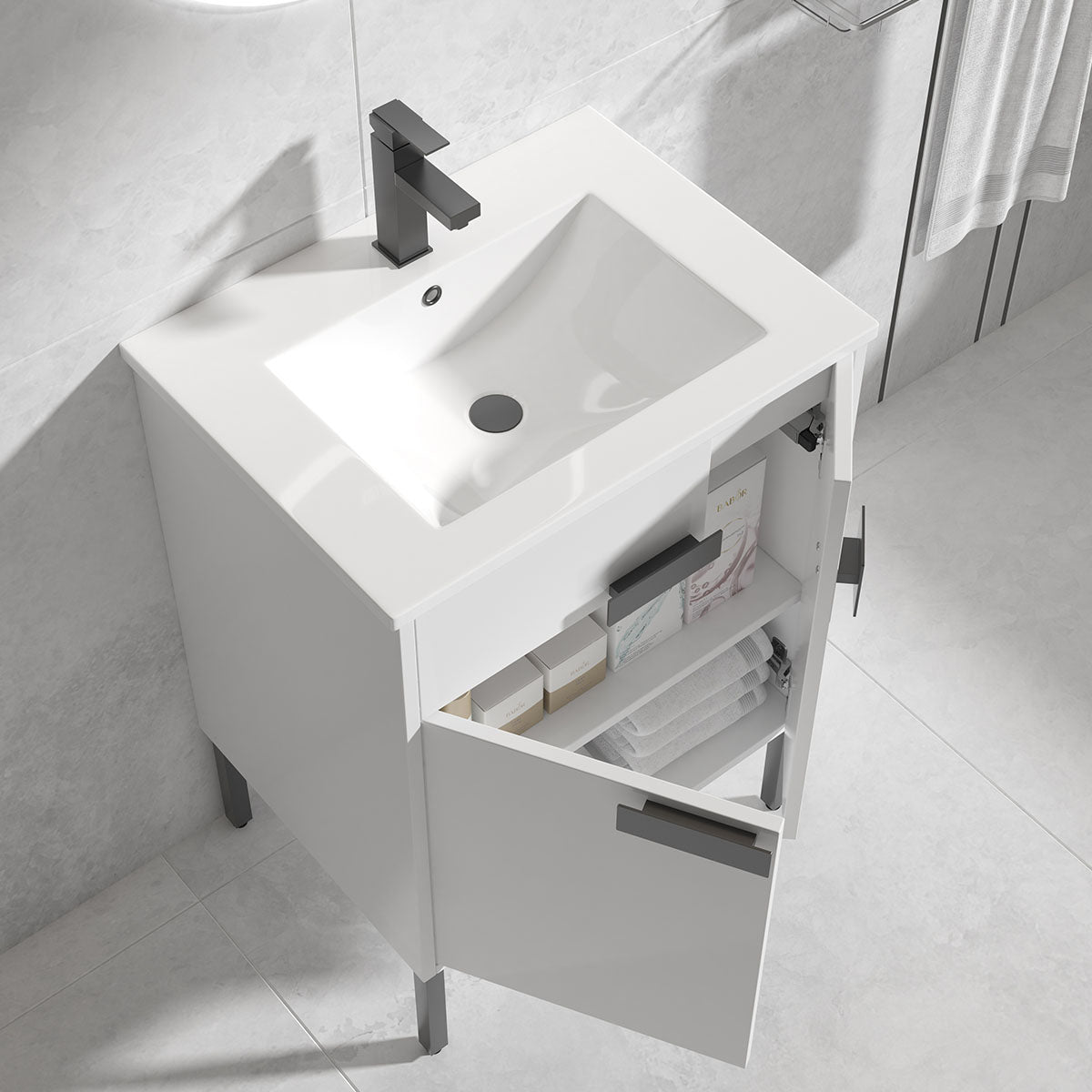 24"  V9010 Vanity & Ceramic Sink (Glossy White)