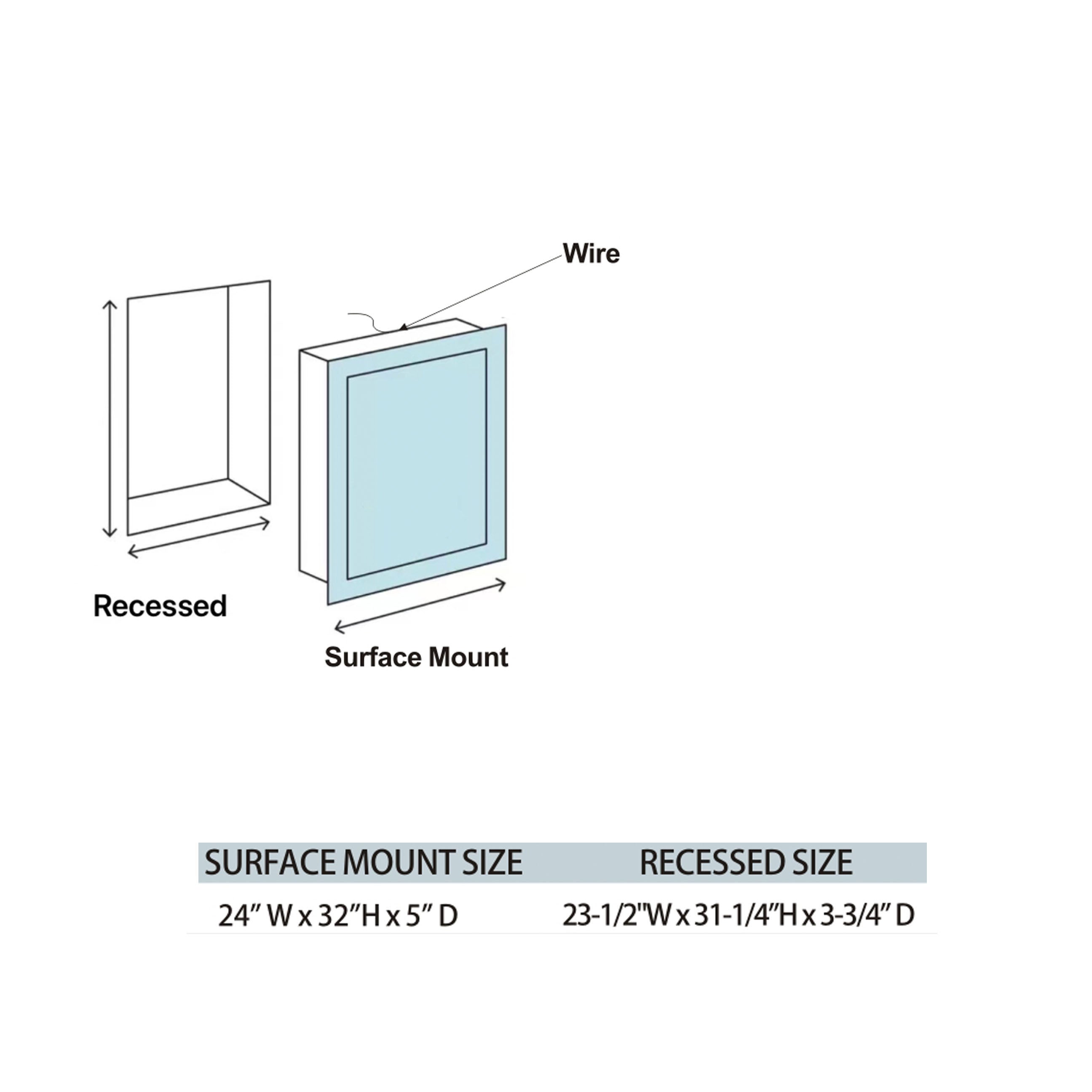 24" LED Model 3 Medicine Cabinets Left Hinge (Surface Mount/Recessed) Tempered Mirror 5X Stronger, Temperature Clock