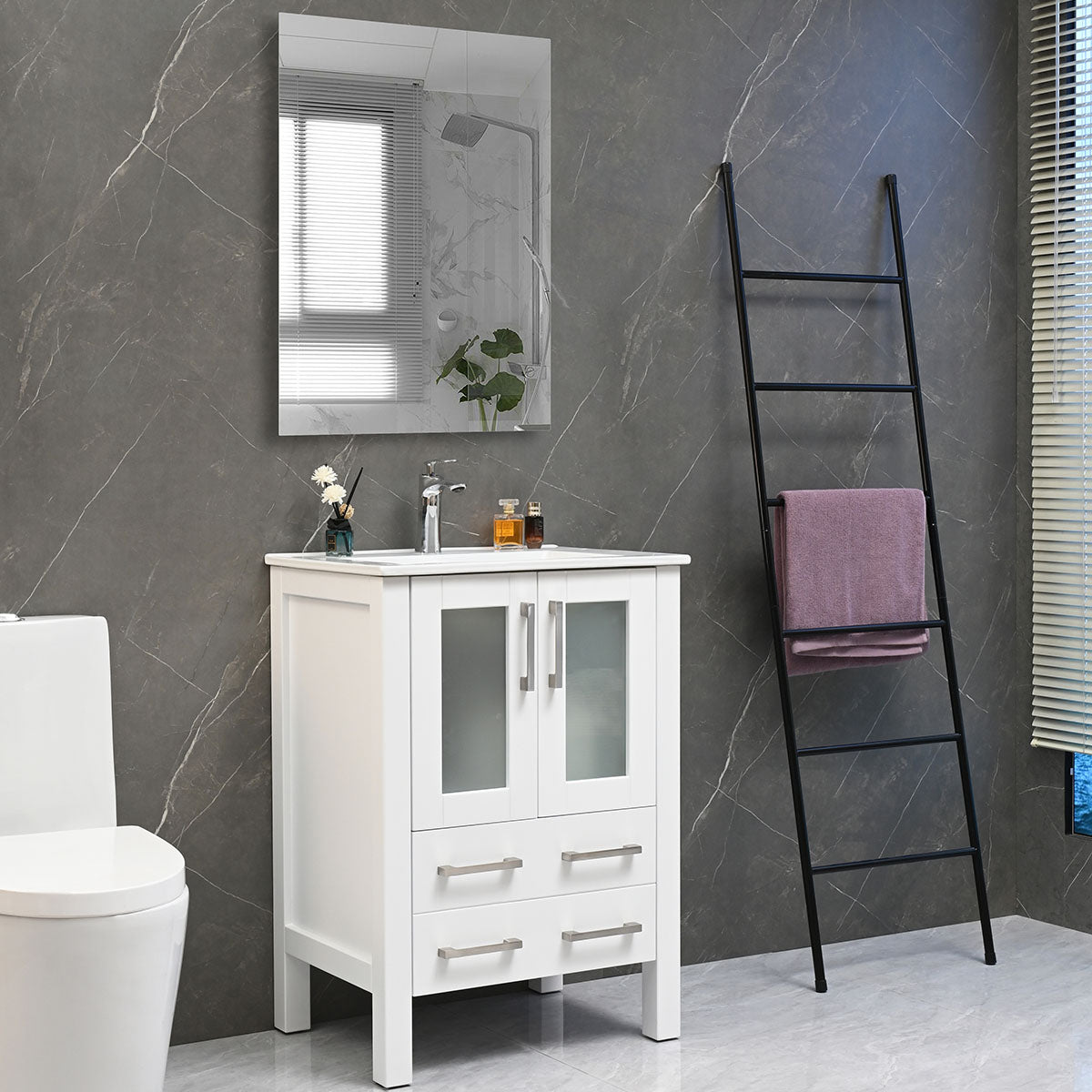 30" V9011 Vanity with Ceramic Sink (Matte White)