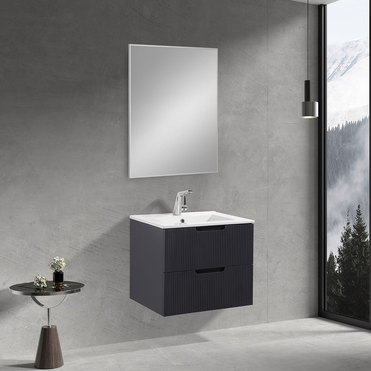 24"V9018 Sylvia Series Wall Hung Vanity & Ceramic Sink (Granny Grey)