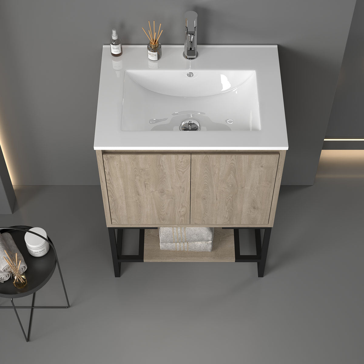 24" V9006 Allen Vanity with Ceramic Sink (E.Oak)