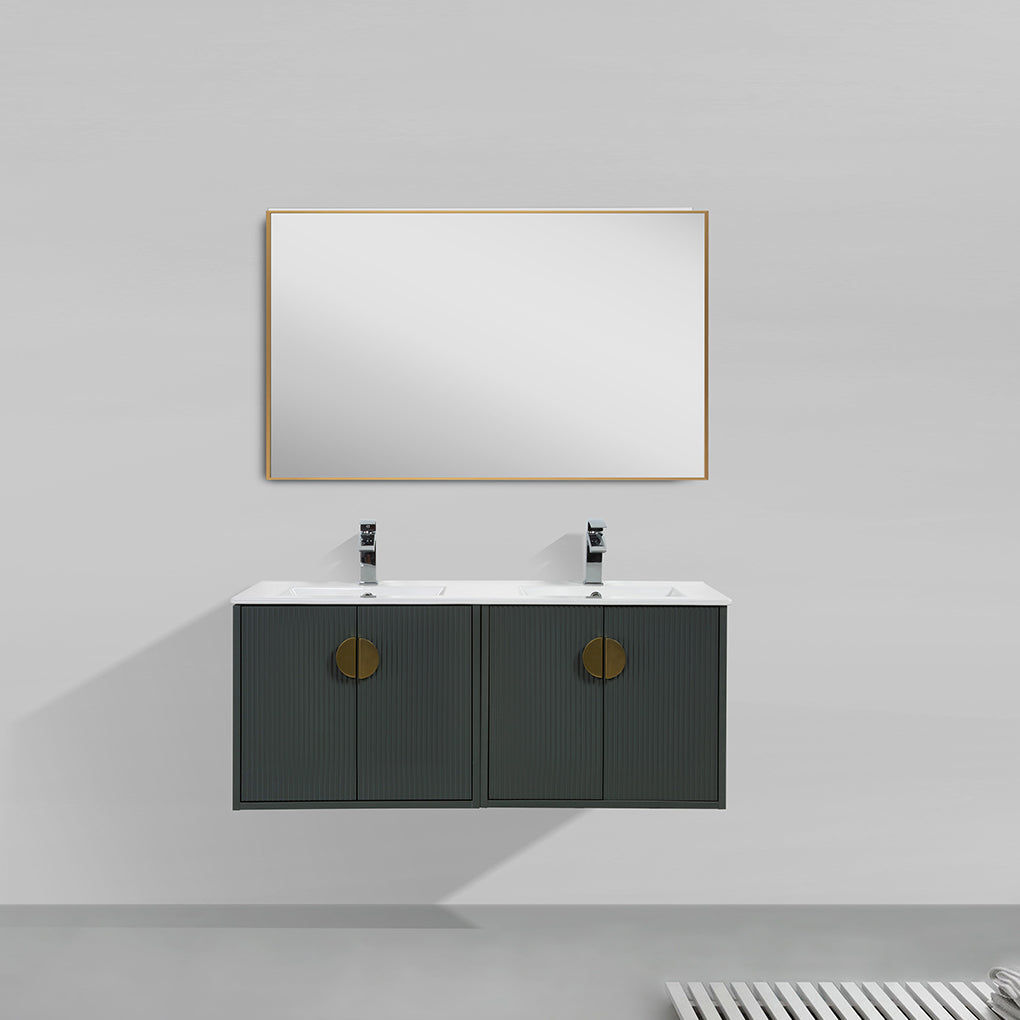 48" V9015 Series Wall Hung Vanity & Ceramic Sink (Ash Green)