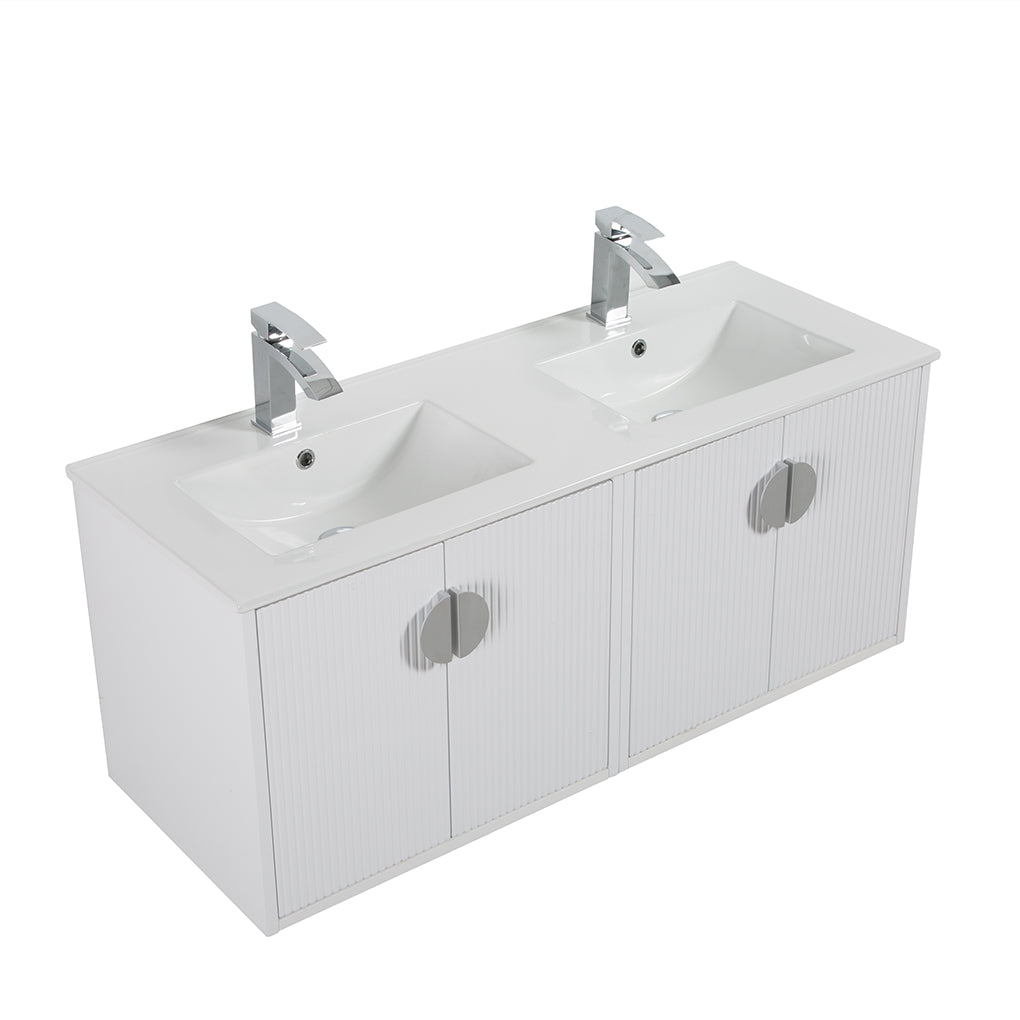 48" V9015 Series Wall Hung Vanity & Ceramic Sink (Glossy White)