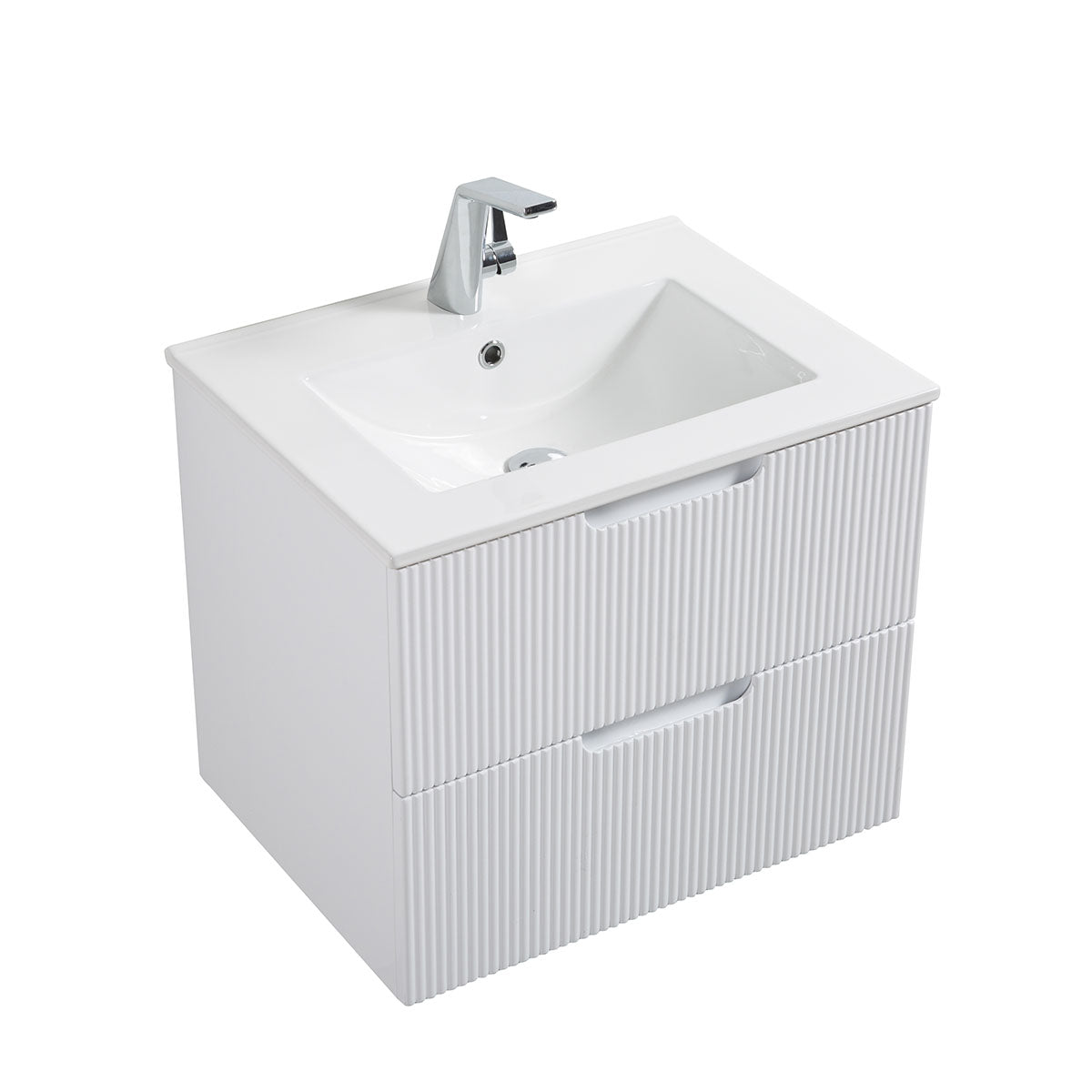 24" V9018 Sylvia Series Wall Hung Vanity & Ceramic Sink (Glossy White)