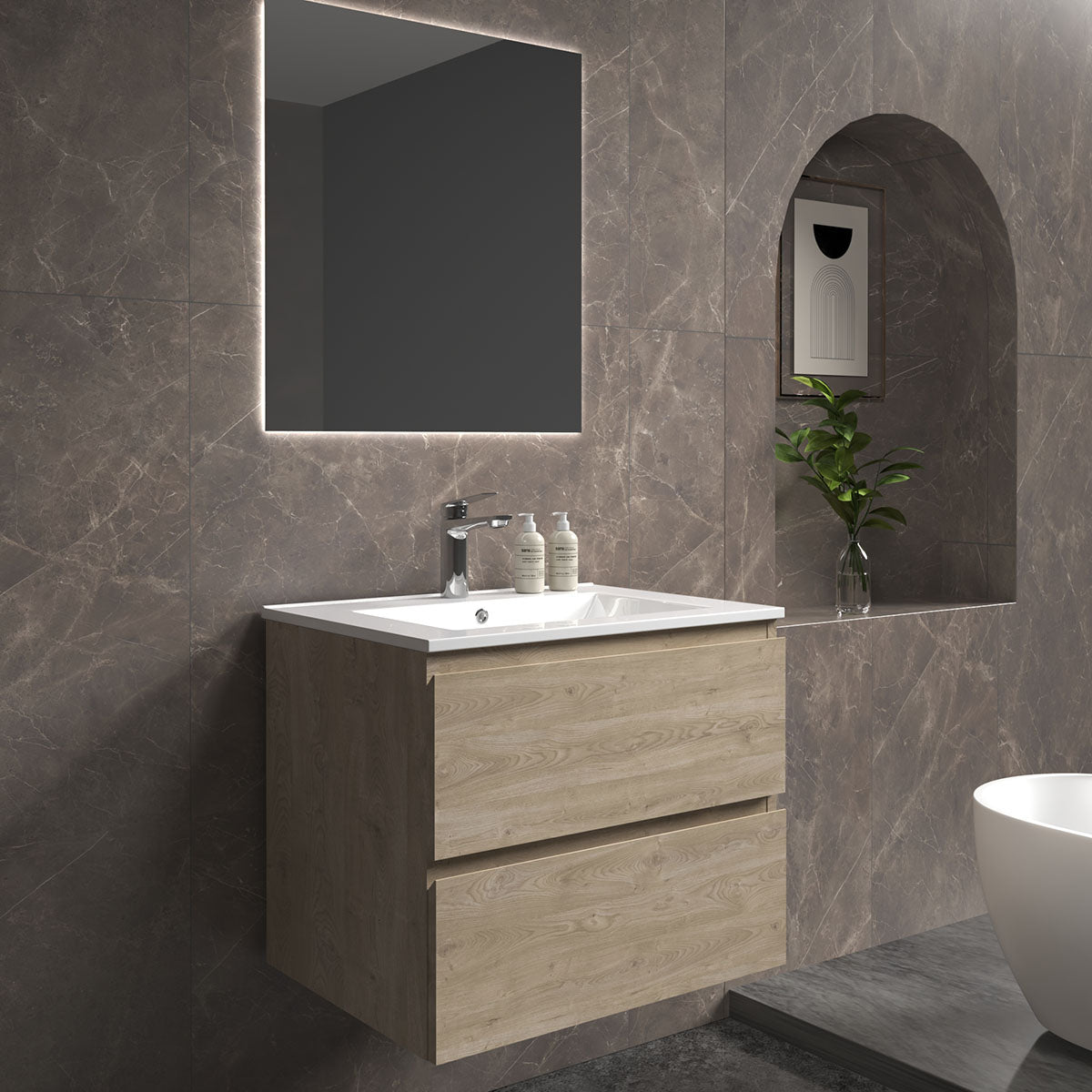 24" V9005 Angela Wall Hung Vanity & Ceramic Sink (E.oak)