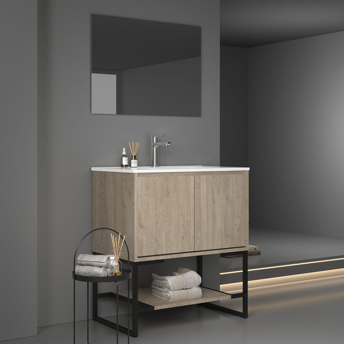 30"  V9006 Allen Vanity with Ceramic Sink (E. Oak)