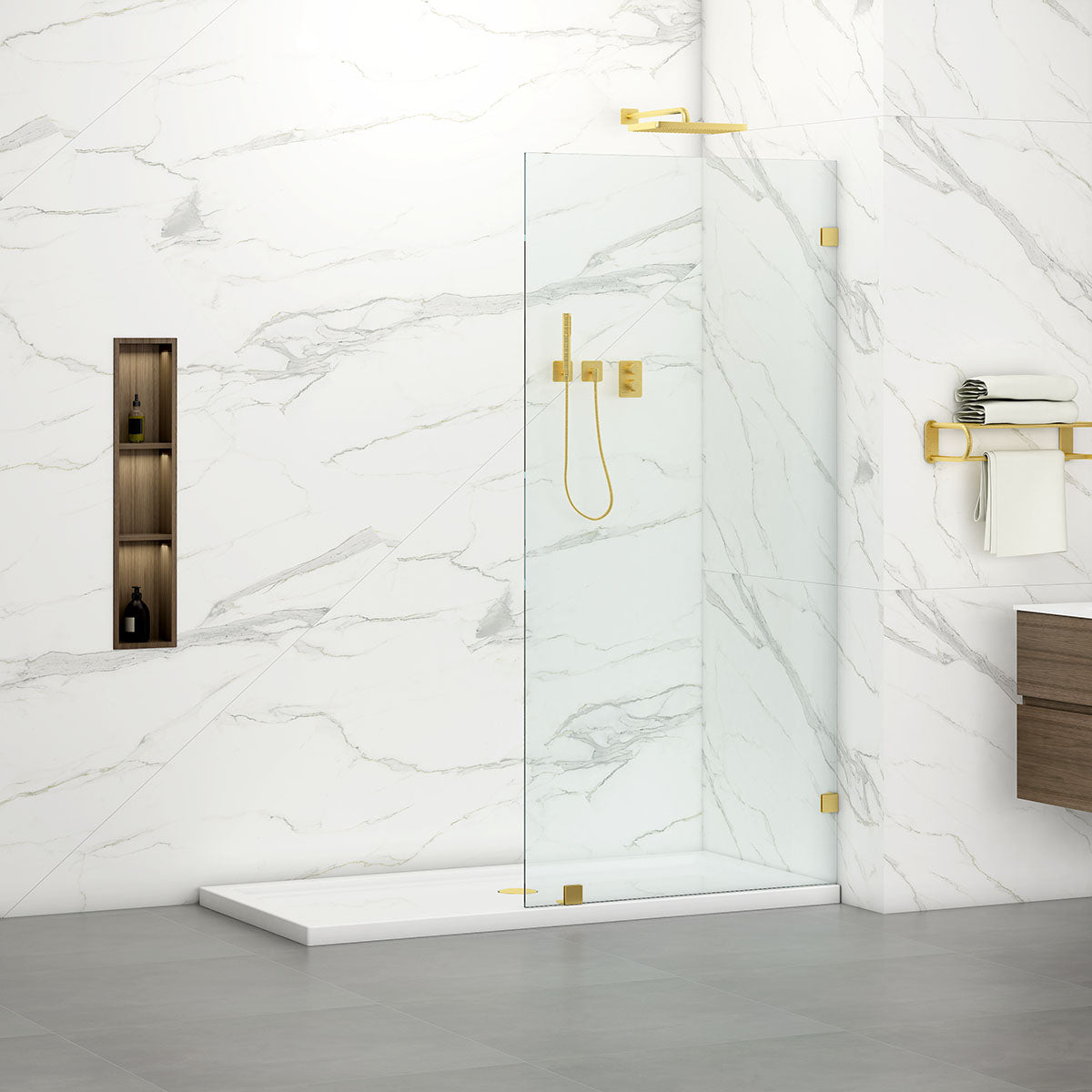 W03 Isabell Walk In Screen Tub Door with Klearteck Treatment 30"W X 66" H (3/8" Thickness) (Brushed Gold)