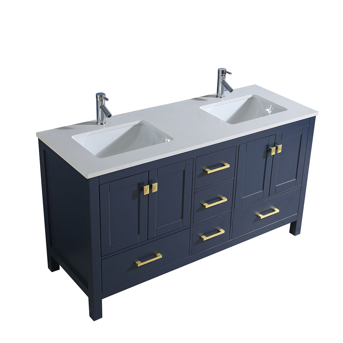 60" V9008 Vanity & Countertop Quartz Double Basins (Royal Blue)