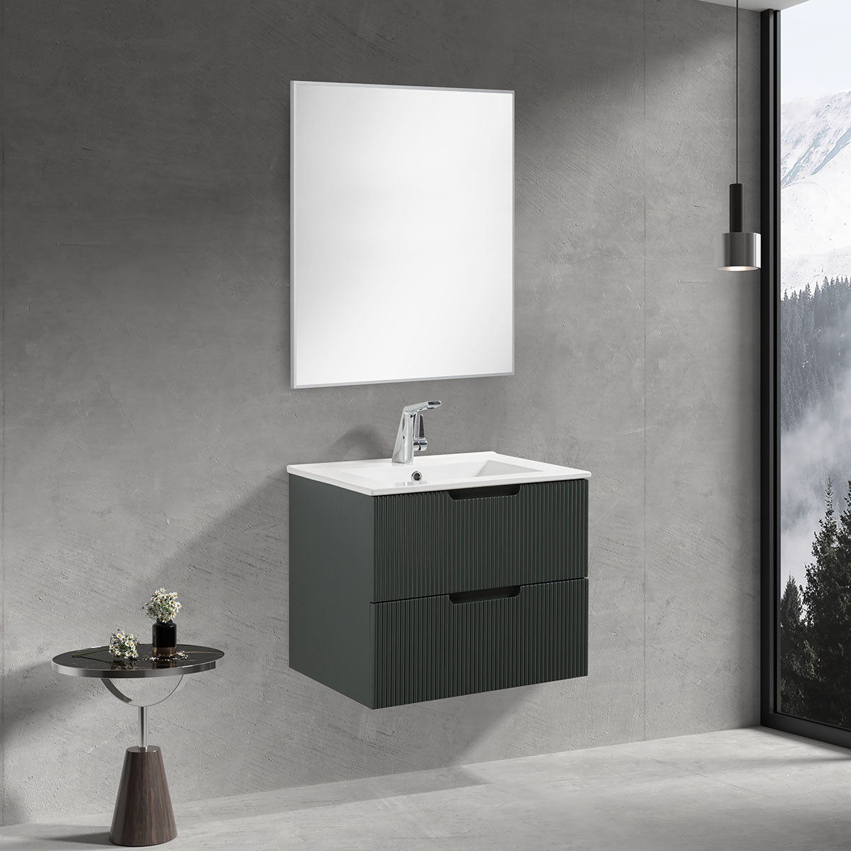 24" V9018 Sylvia Series Wall Hung Vanity & Ceramic Sink (Ash Green)