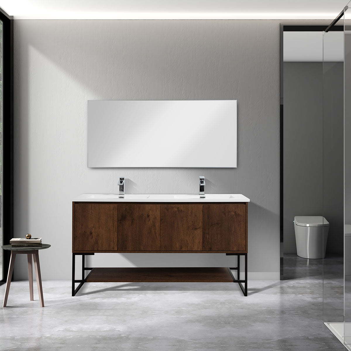 60" V9006 Allen Vanity & Double Acrylic Basins (Rose Wood)